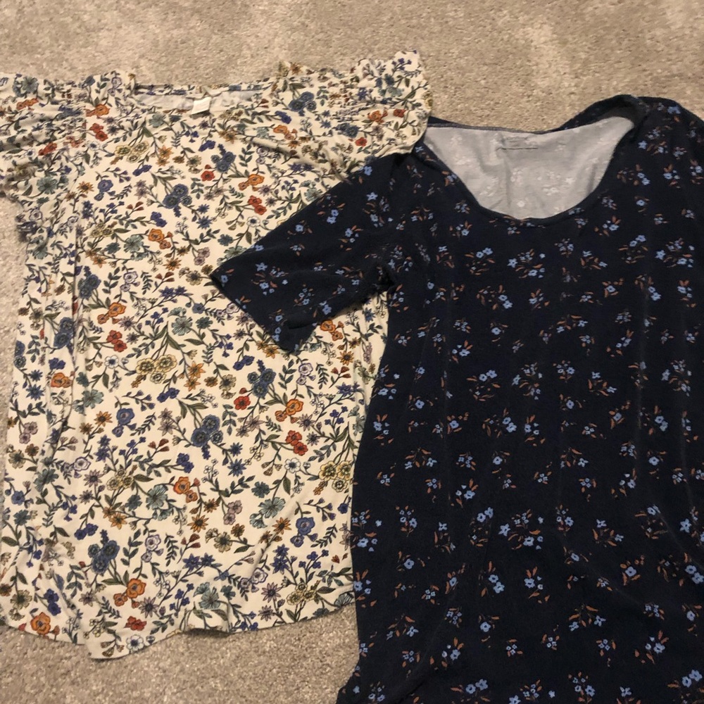 Two floral maternity tops